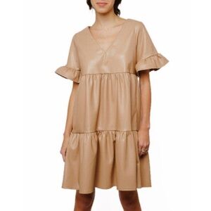 Ciebon Brown Tiered Flutter Sleeve Mini Dress